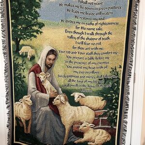 Religious Tapestry Wall Hanging or Throw Blanket with Pastoral Scene 23rd Psalm
